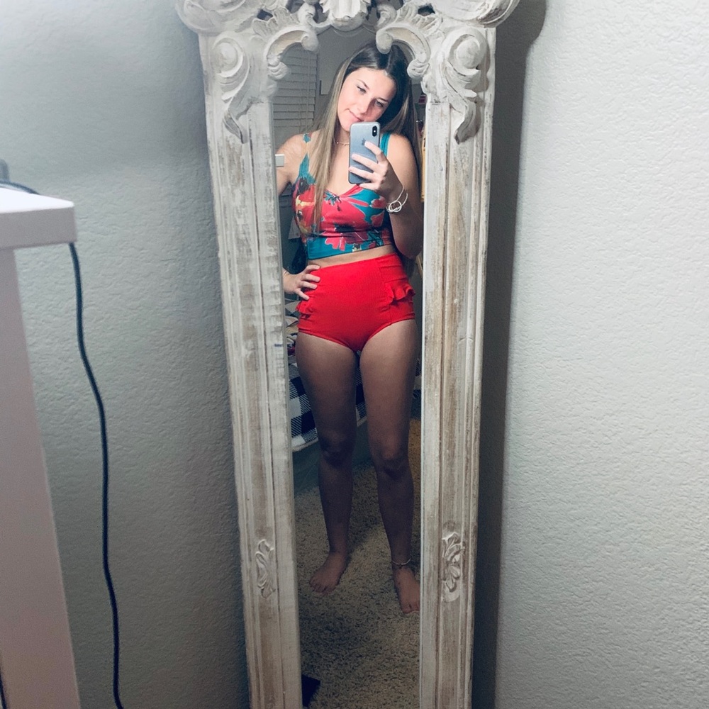 Red Ruffled Kortni Jean swim bottoms